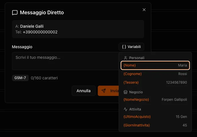 Sistema di messaggistica multicanale integrata con SMS, email e notifiche in-app dalla piattaforma