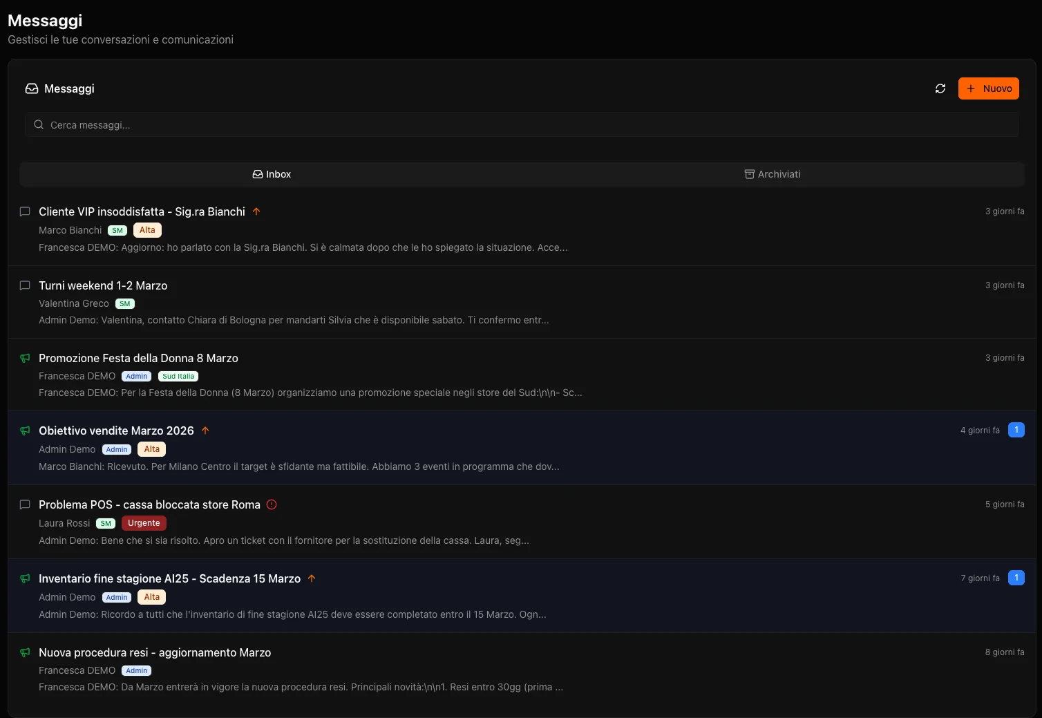 Centro notifiche con webhook e integrazioni POS, CRM e marketing